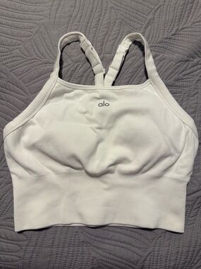 ALO Yoga White Ribbed High-Neck Sports Bra